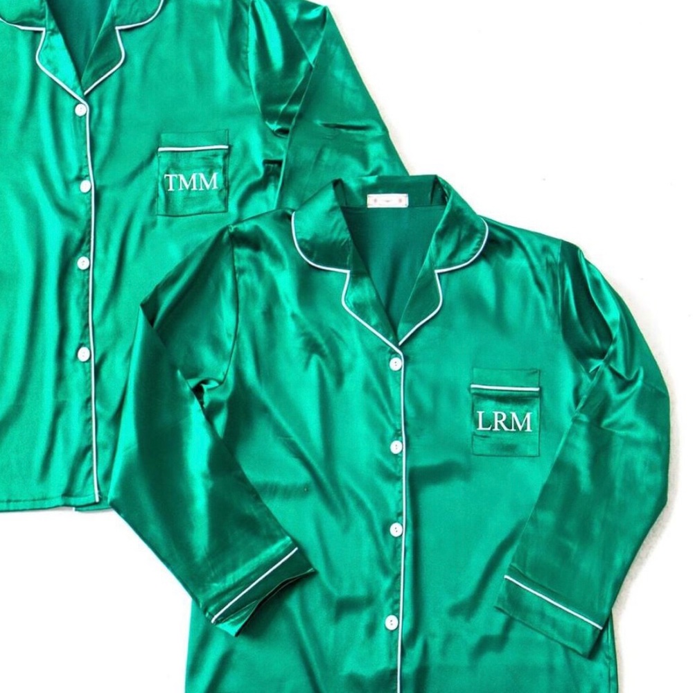 SOLDMen's Satin Pajamas Long Sleeves + Pants - Picture 9 of 13